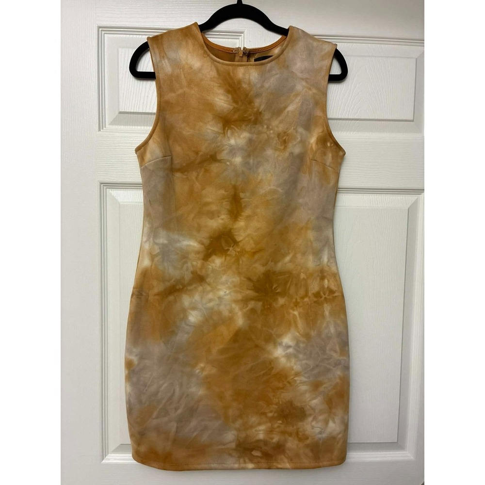 Black Label C'est Toi Tie Dye Bodycon Dress L Tan Brown Sleeveless Stretch